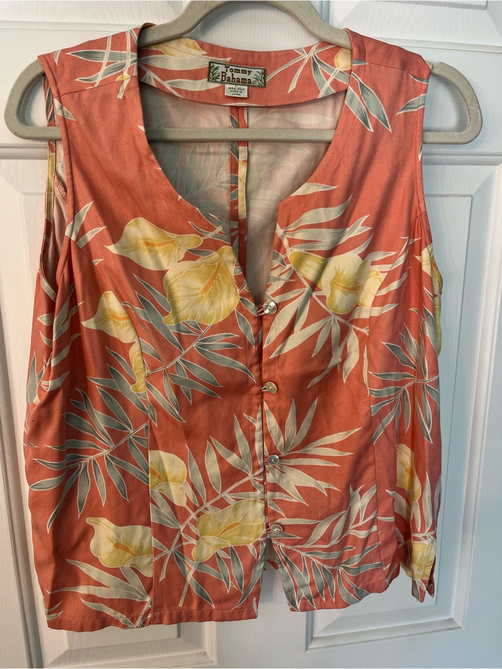 Tommy Bahama Coral Floral Sleeveless Button Front Top Women’s Large L